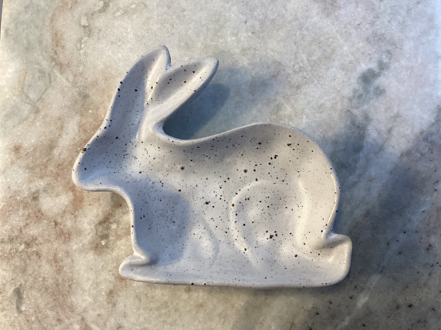 Off White Blue And Brown Speckled Bunny Dish