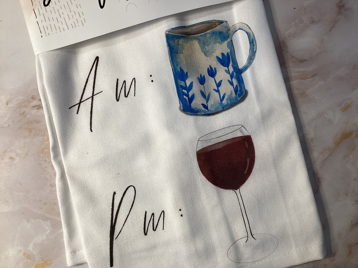AM (coffee) and PM (wine) 100% Cotton Tea Towel