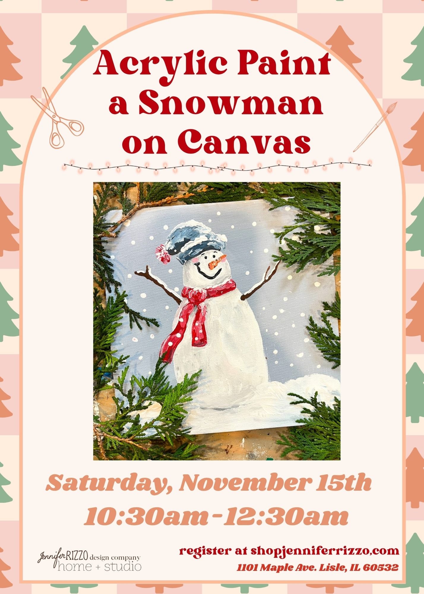 Acrylic Happy Snowman Acrylic Painting, 11 by 14: Saturday, November 15th 10:30 am-12:30 pm