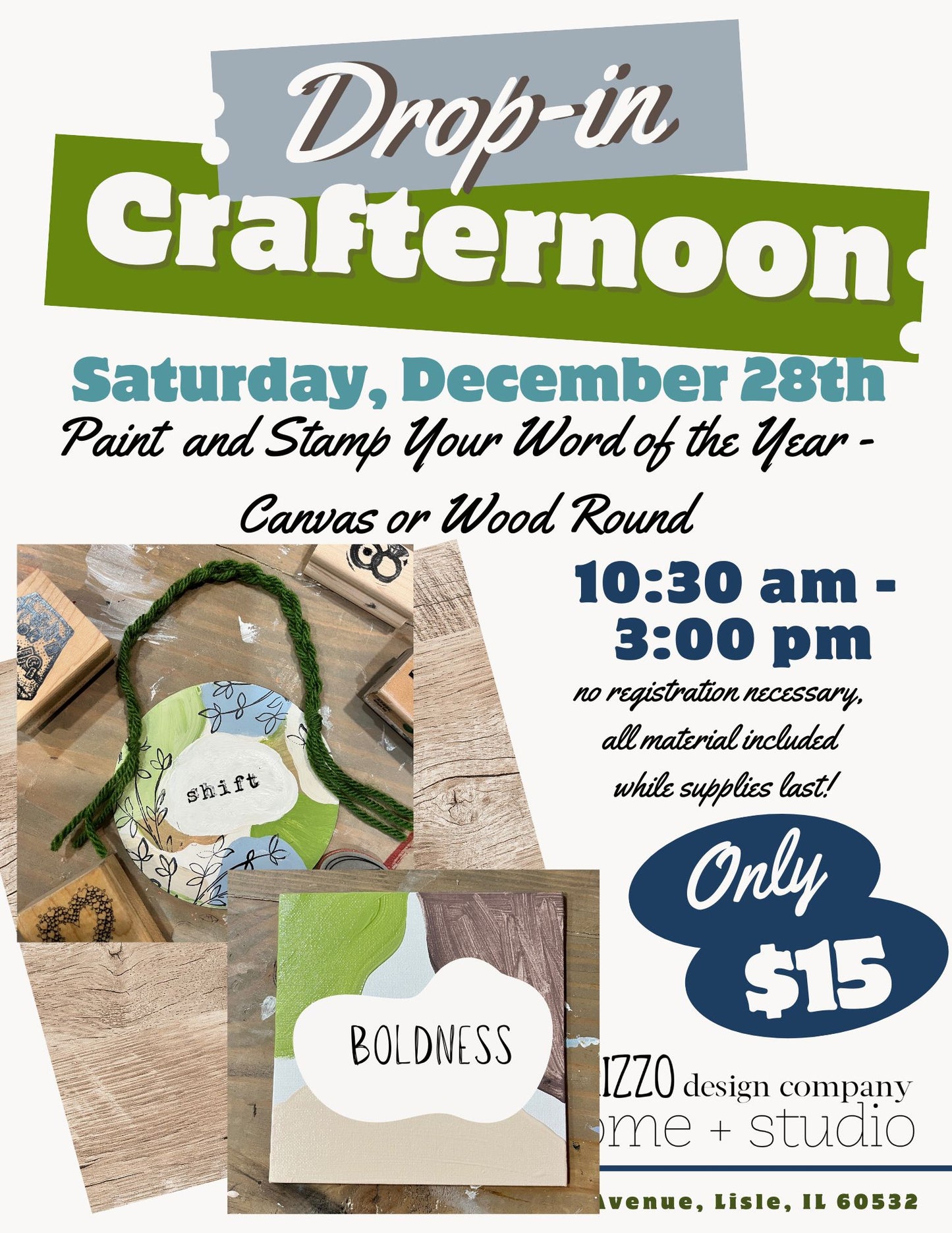 Drop In Crafternoon Paint and Stamp Your Word of The Year, Saturday, December 28th 10:30am-3:00 pm