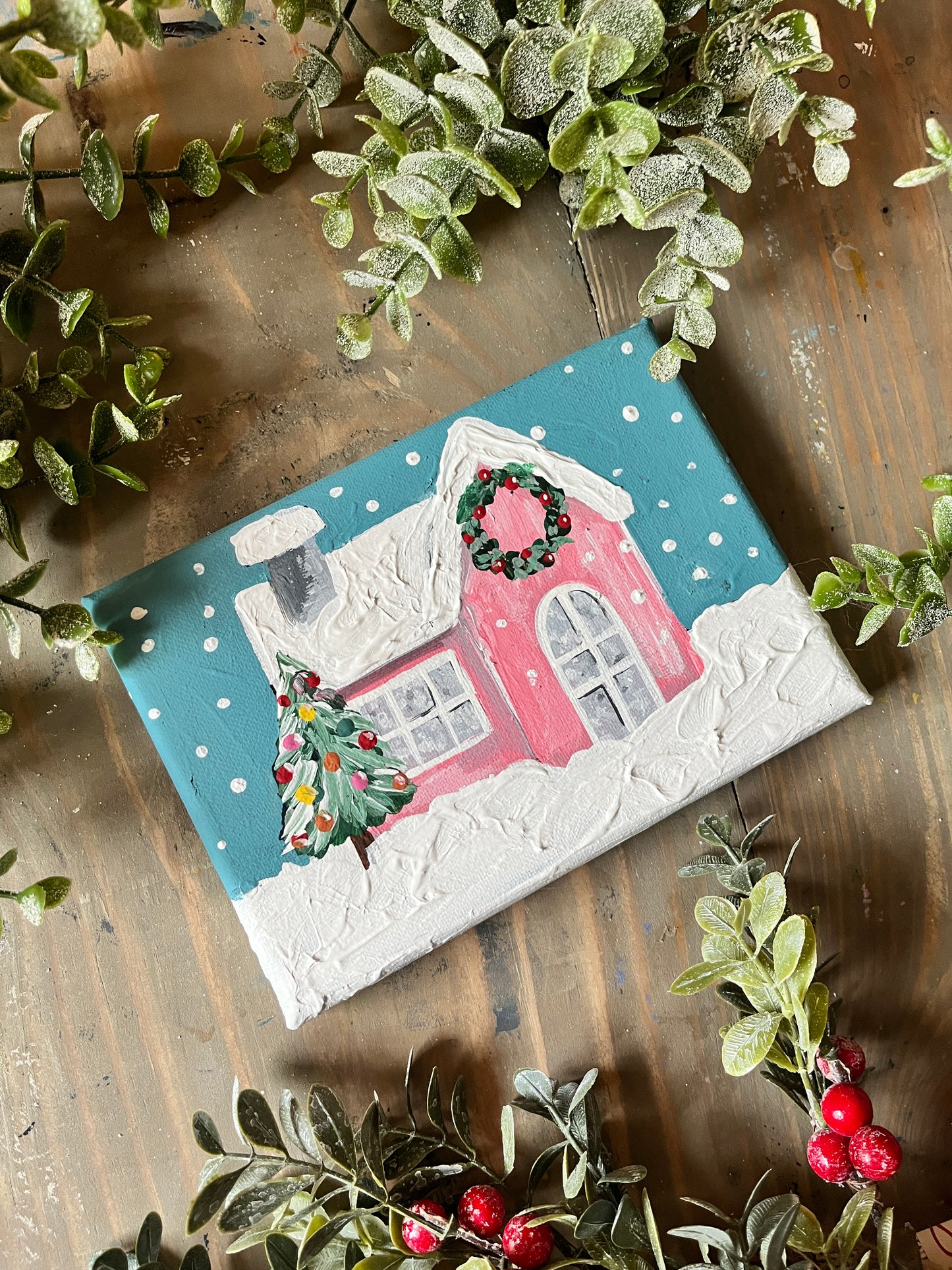 Vintage Christmas House Painting-Lottie Cottage