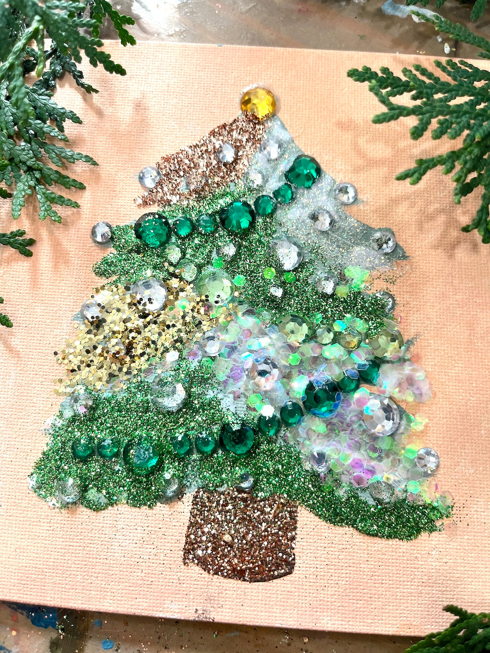 Jeweled and Glitter Tree on Canvas: Saturday, December 13th 10:30 am-12:30 pm