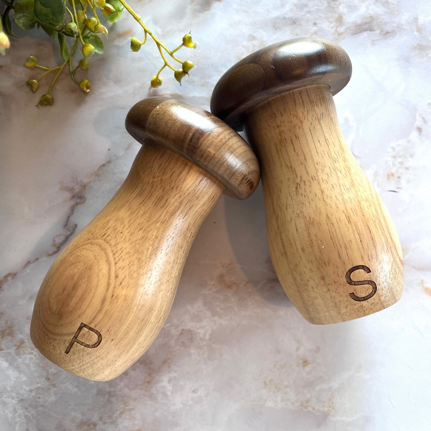 Mango Wood Mushroom Salt and Pepper Shakers