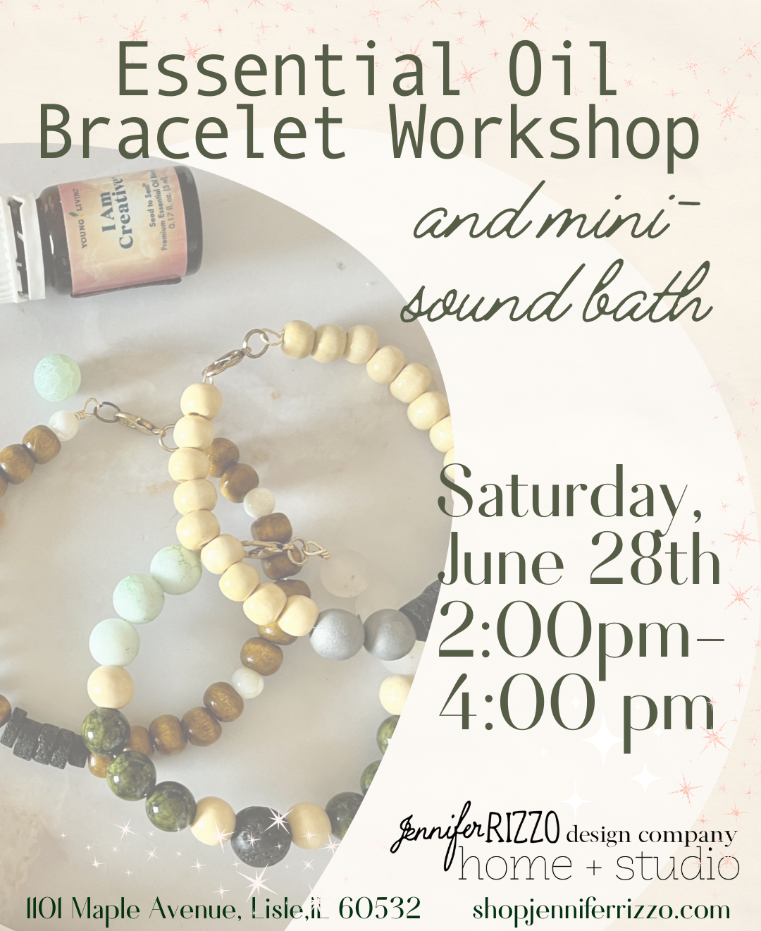 Essential Oil Bracelet and Sound Bath Workshop Saturday, June 28th 2:00 pm-4:00pm