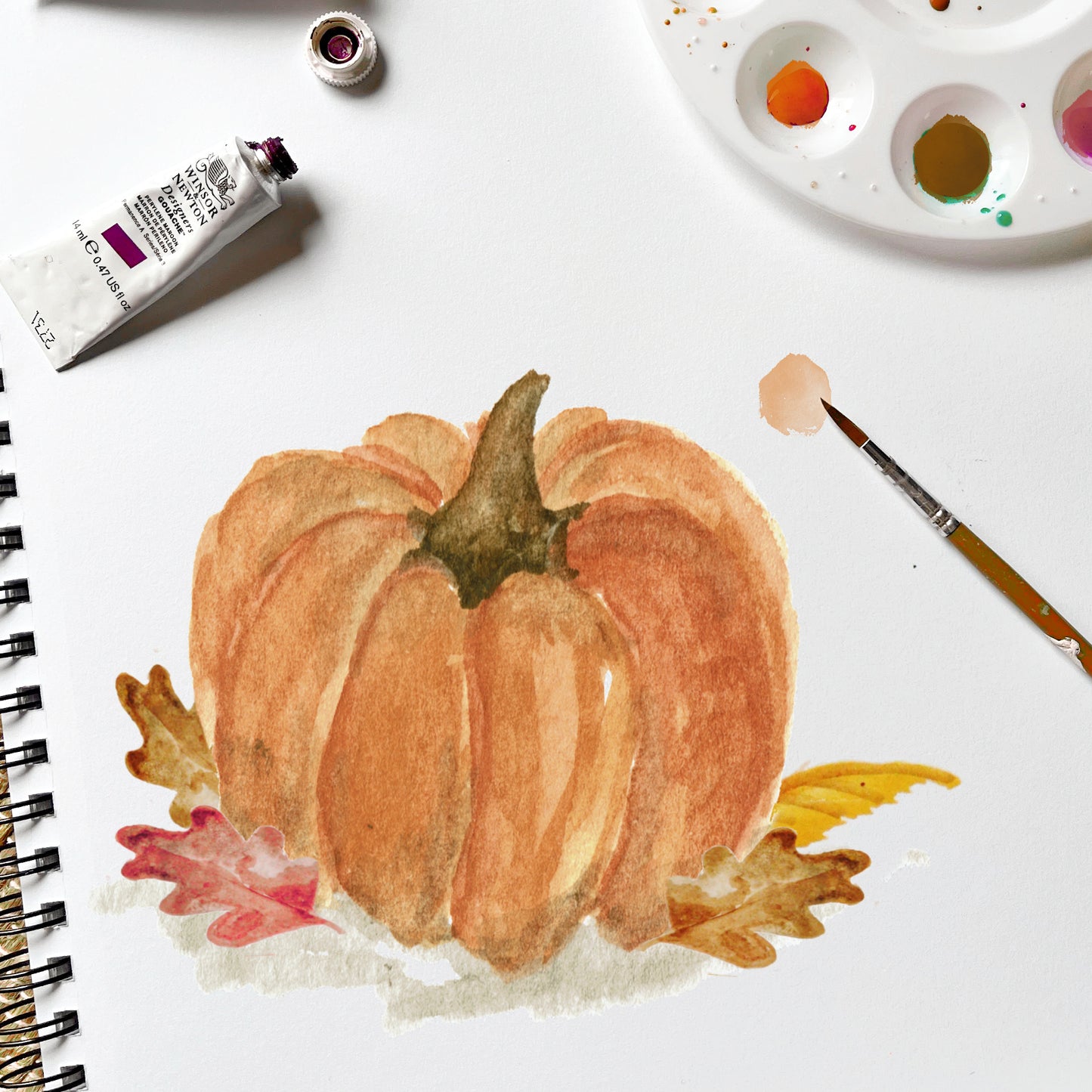 Watercolor Painted Pumpkins and Leaves-Saturday, October 5th 10:30am-12:30pm