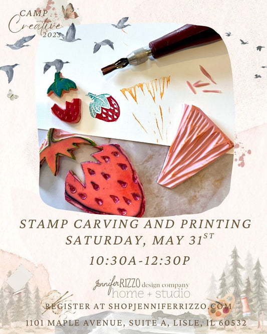 Stamp Carving + Block Printing  Saturday, May 31st 10:30 am-12:30 pm