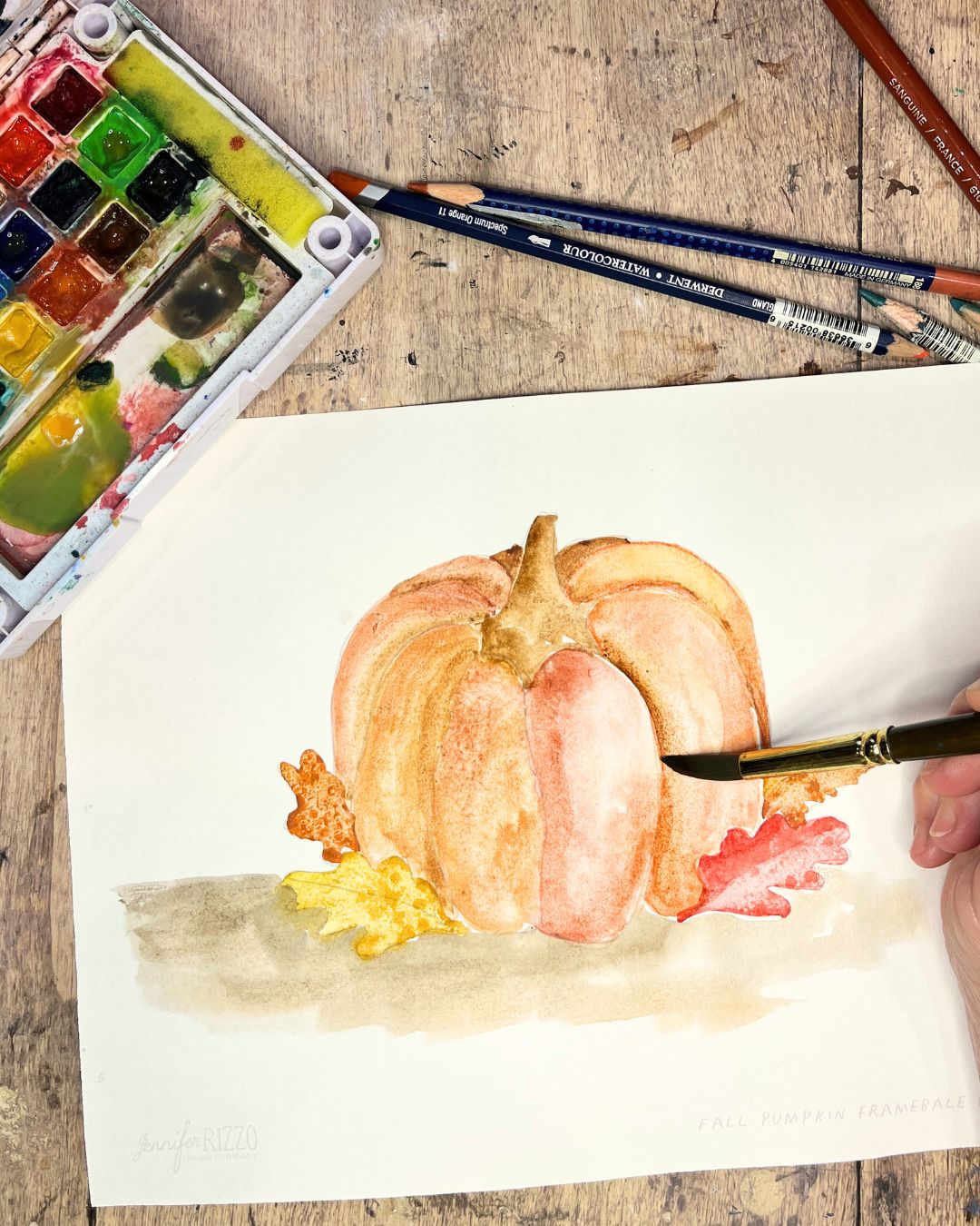 Watercolor Pumpkin and Leaves Saturday, September 20th 10:30 am-12:30 pm