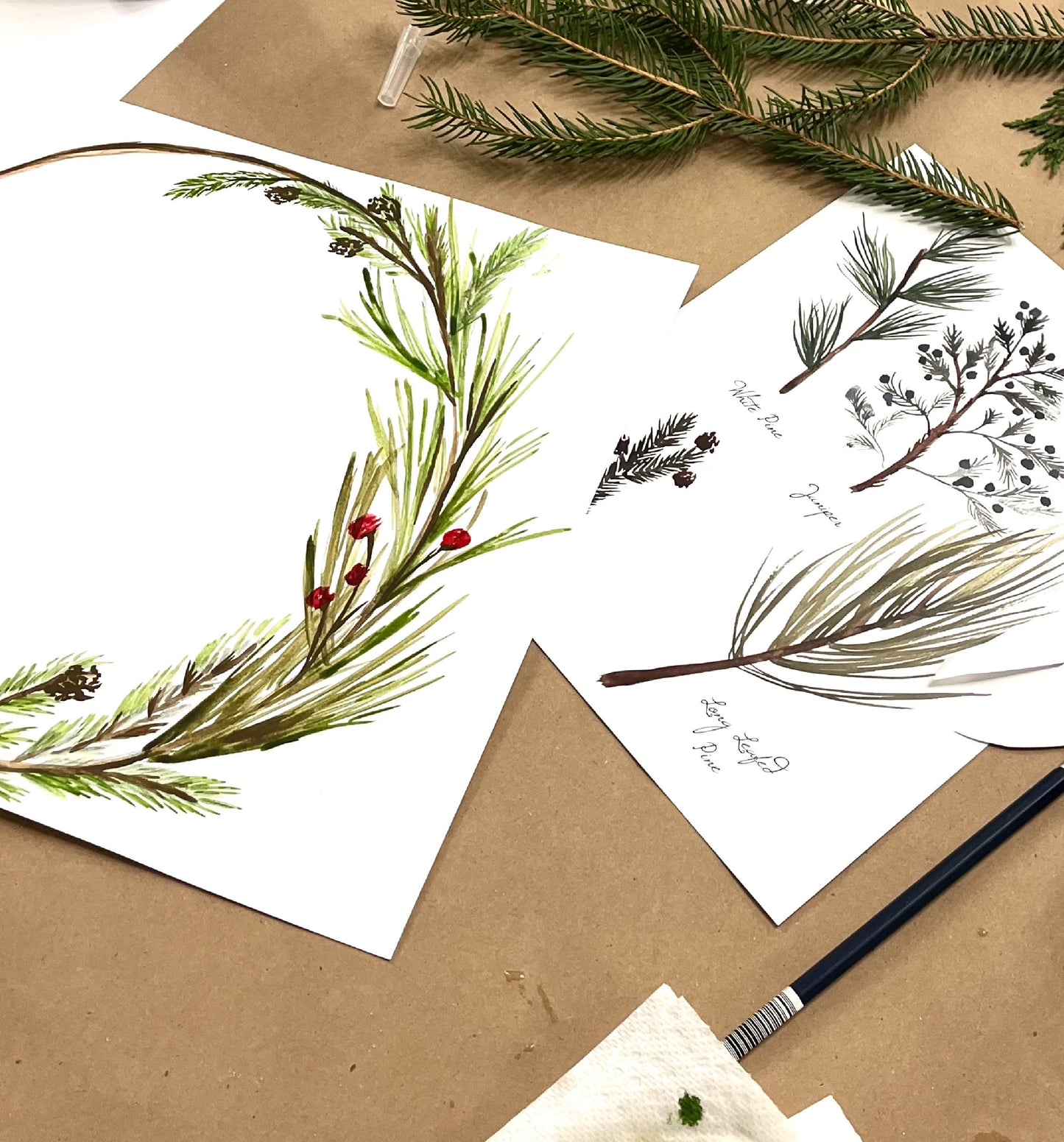 Watercolor Holiday Greenery: Friday, November 21st 10:30 am-12:30 pm