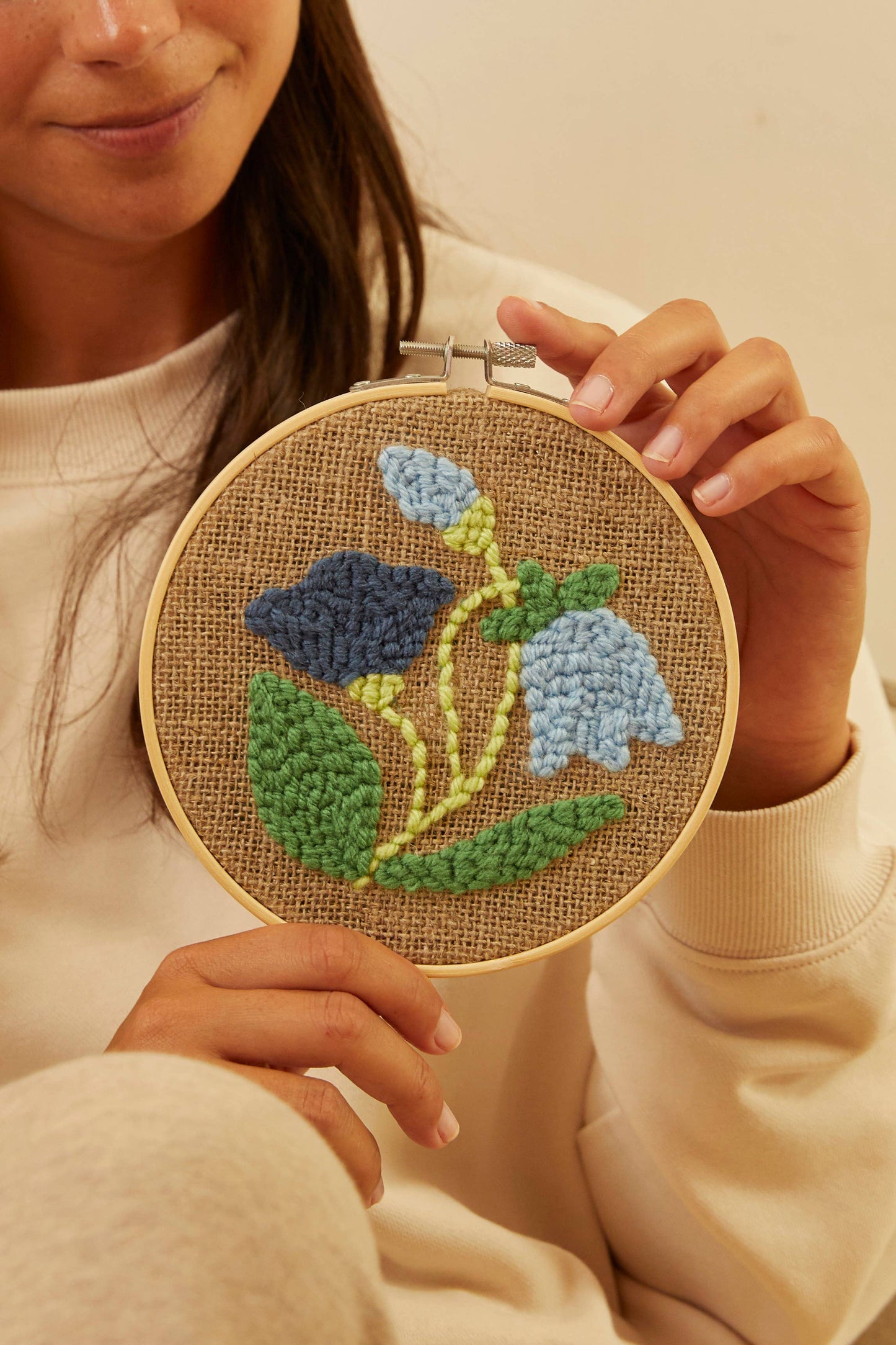 Blue Flowers-Relaxed Rustic Punch Needle Kit