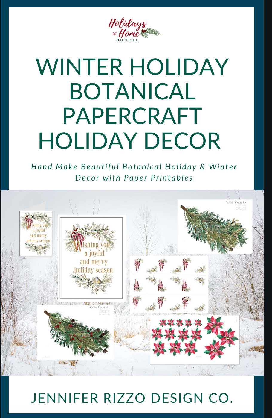 Winter Holiday Botanical Papercraft Decor Bundle-Digital Download