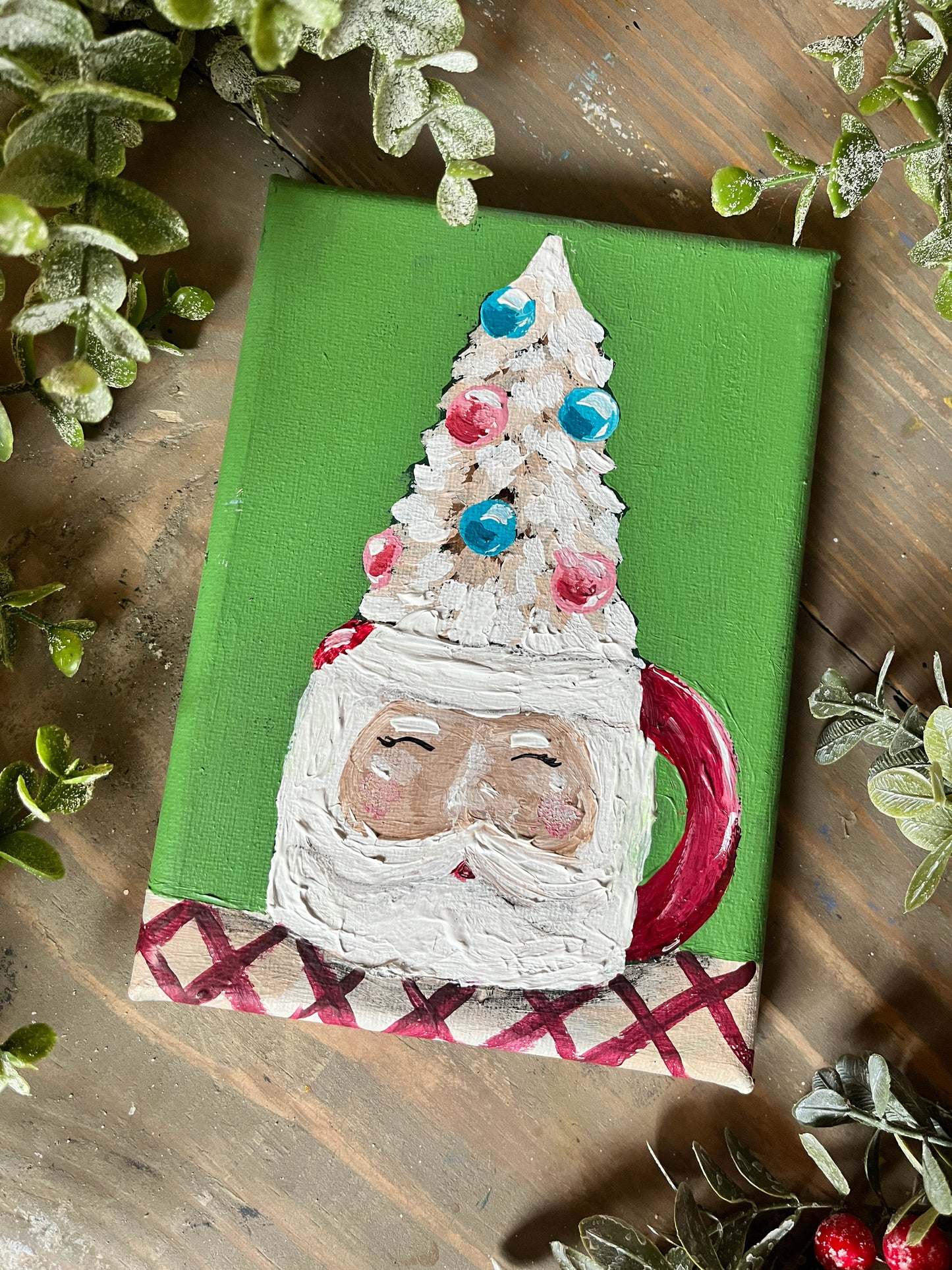 Vintage Santa Mug and Bottlebrush Tree Painting-Sue Jo