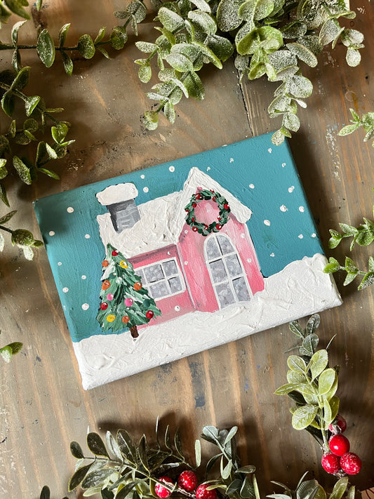 Vintage Christmas House Painting-Ivy Cottage