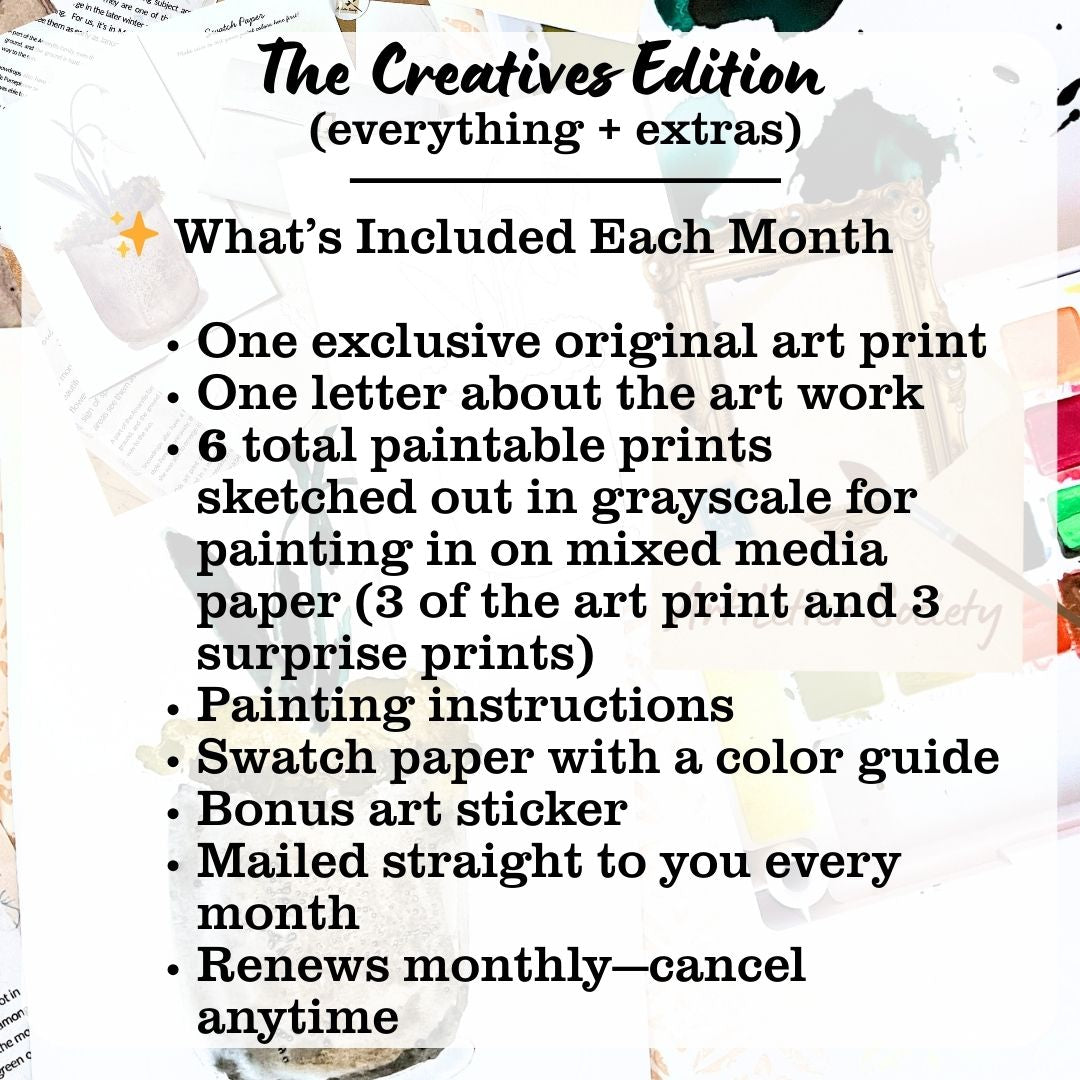 The creatives edition everything and extra graphic with what's included each month