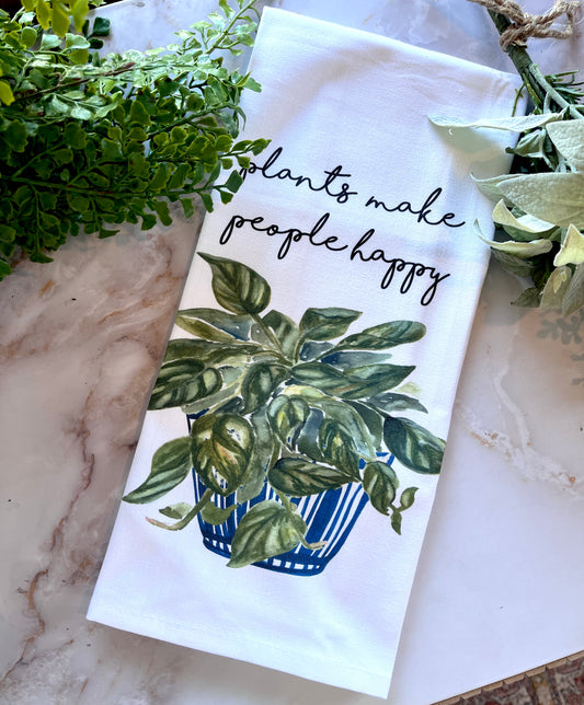 Plants Make People Happy Cotton Tea Towel