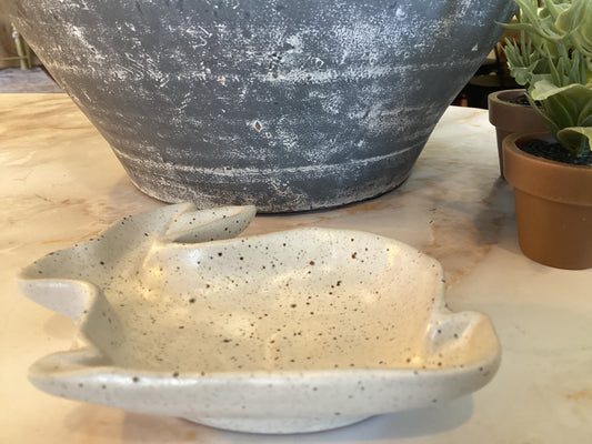 Off White Blue And Brown Speckled Bunny Dish