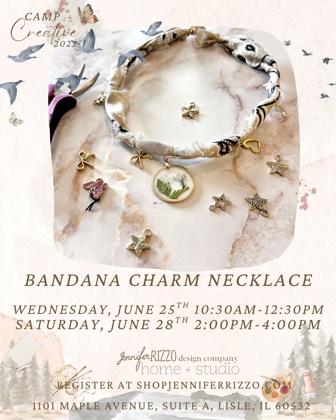 Bandana Charm Necklace  Wednesday/Saturday, June 25th 10:30am-12:30pm/ June 28th 2p-4p