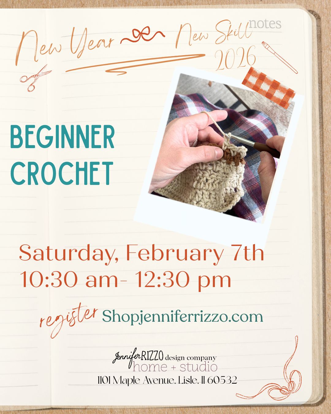 Beginner Crochet: Saturday, February 7th 10:30am-12:30pm