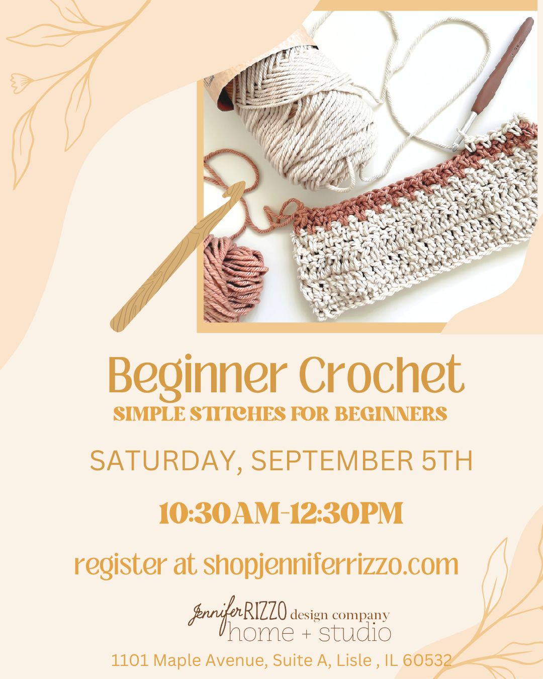 Beginner Crochet: Saturday, September 5th 10:30am-12:30pm