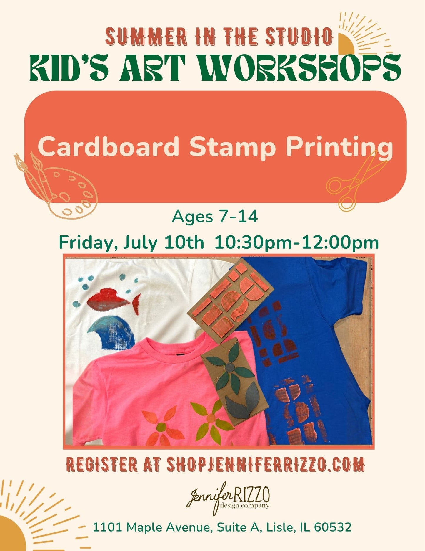 Cardboard Stamp Printed TShirt: Friday, July 10th 10:30am-12:00