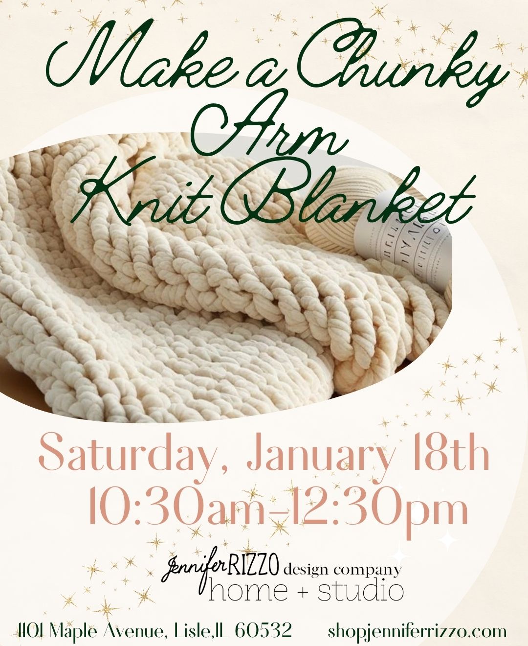 Chunky Arm Knit Blanket Workshop Saturday, January 18th, 10:30 am-12:30pm