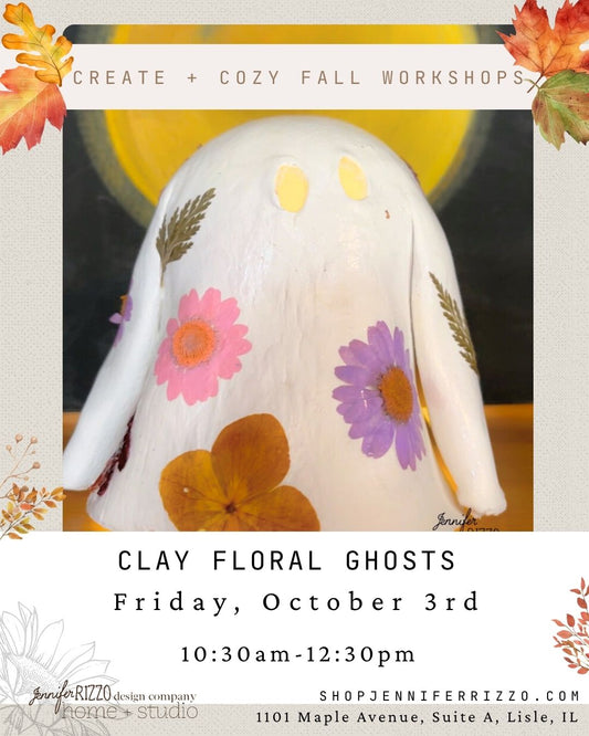 Clay Floral Ghosts  Friday, October 3rd 10:30am-12:30pm