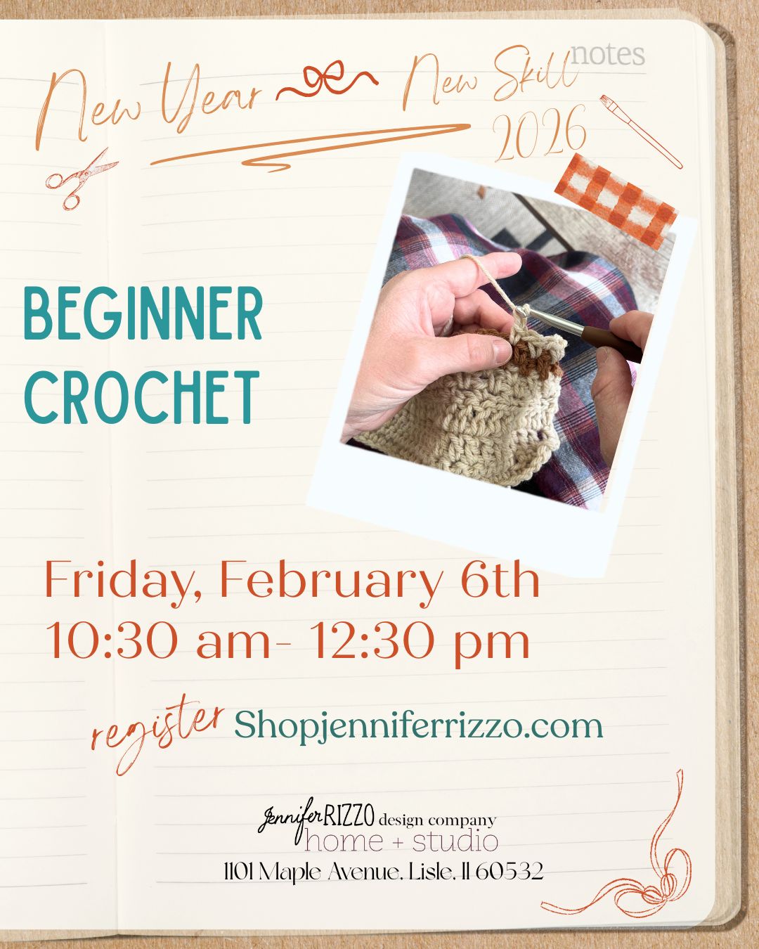 Beginner Crochet: Friday, February 6th 10:30am-12:30pm
