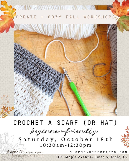 Beginner-Friendly Crochet a Scarf (Hat or Purse) Saturday, October 18th 10:30am-12:30pm