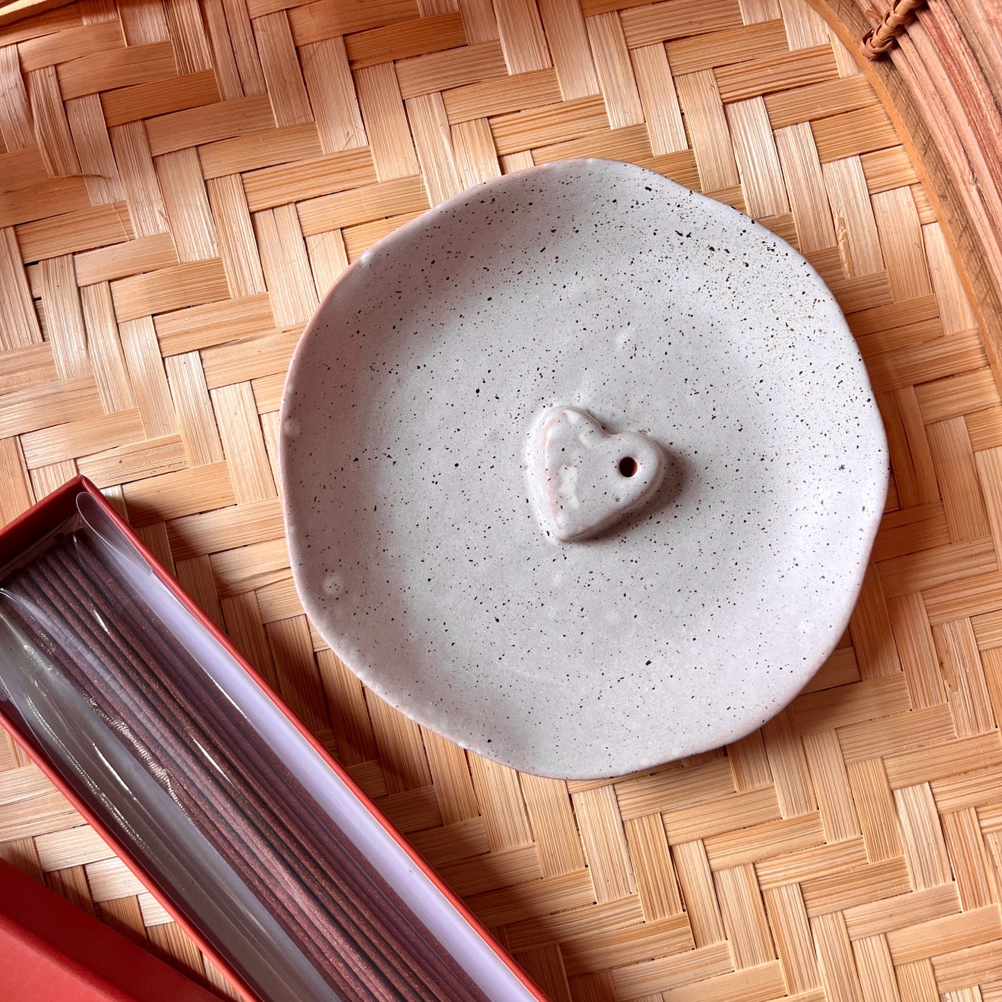 Stoneware Heart Trinket Tray and Incense Holder