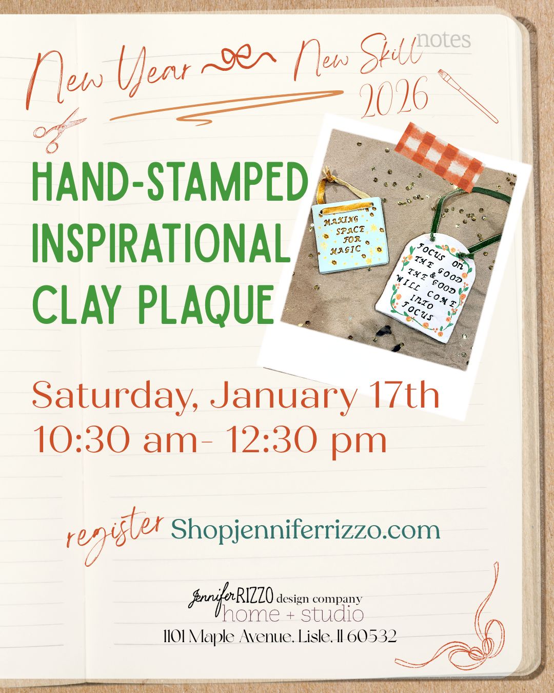 Hand-Stamped Inspirational Clay Plaque:Saturday, January 17th 10:30 am-12:30 pm