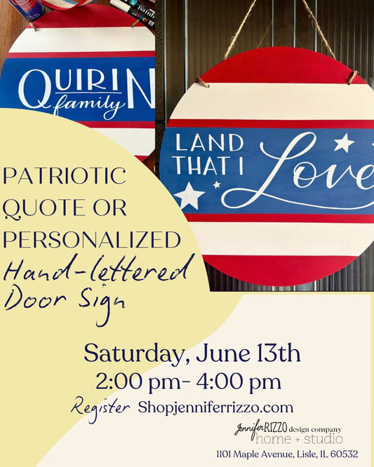 Advertisement for a patriotic door sign event with a sample sign displayed.