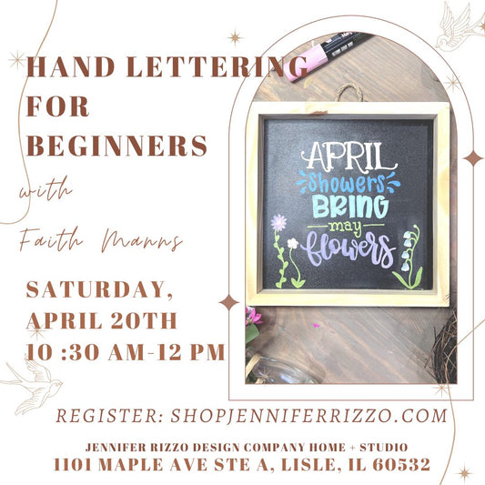 Hand Lettering for Beginners Workshop Saturday, April 20th 10:30 a-12p