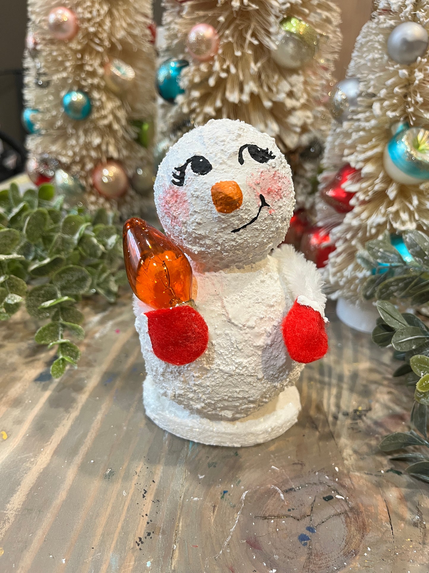 Retro Handmade Snow Person- Joy