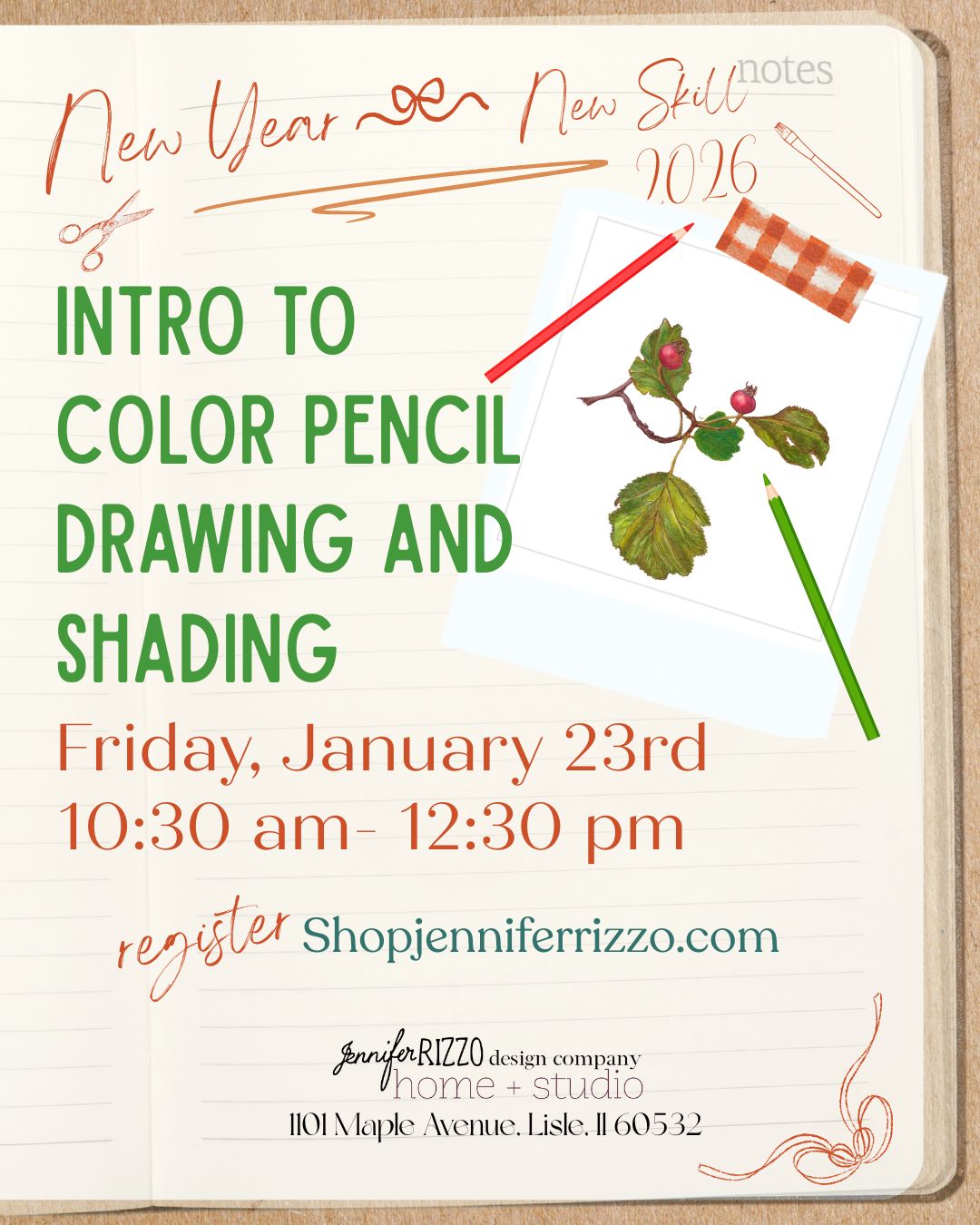 Color Pencil Drawing and Shading for Beginners: Friday, January  23rd 10:30 am-12:30 pm
