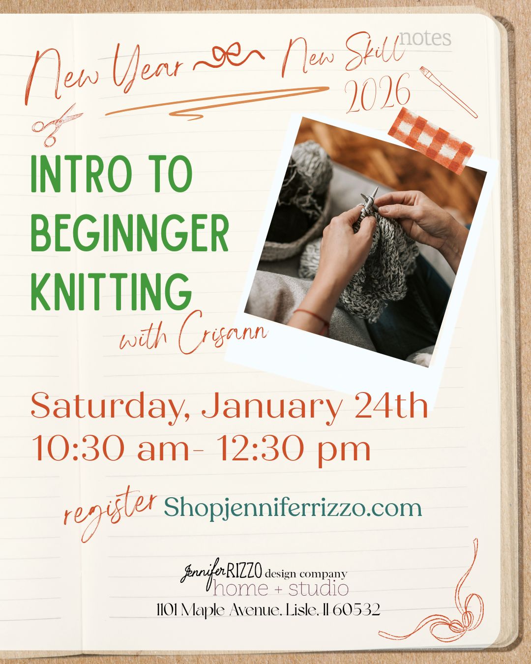 Intro to Beginner Knitting: Saturday, January 24th 10:30a-12:30p