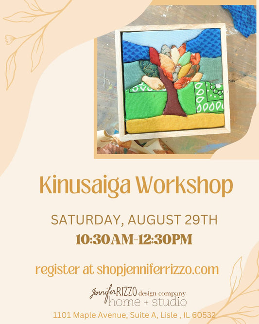 Advertisement for Kinusaiga Workshop with a colorful artwork and registration details.