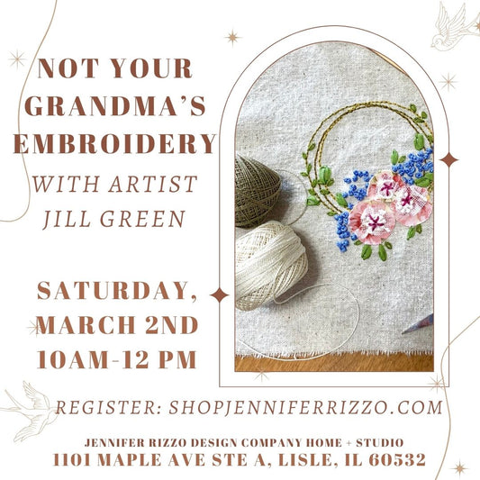 Not Your Grandma's Embroidery Workshop-Floral Wreath Saturday, March 2nd 10 am