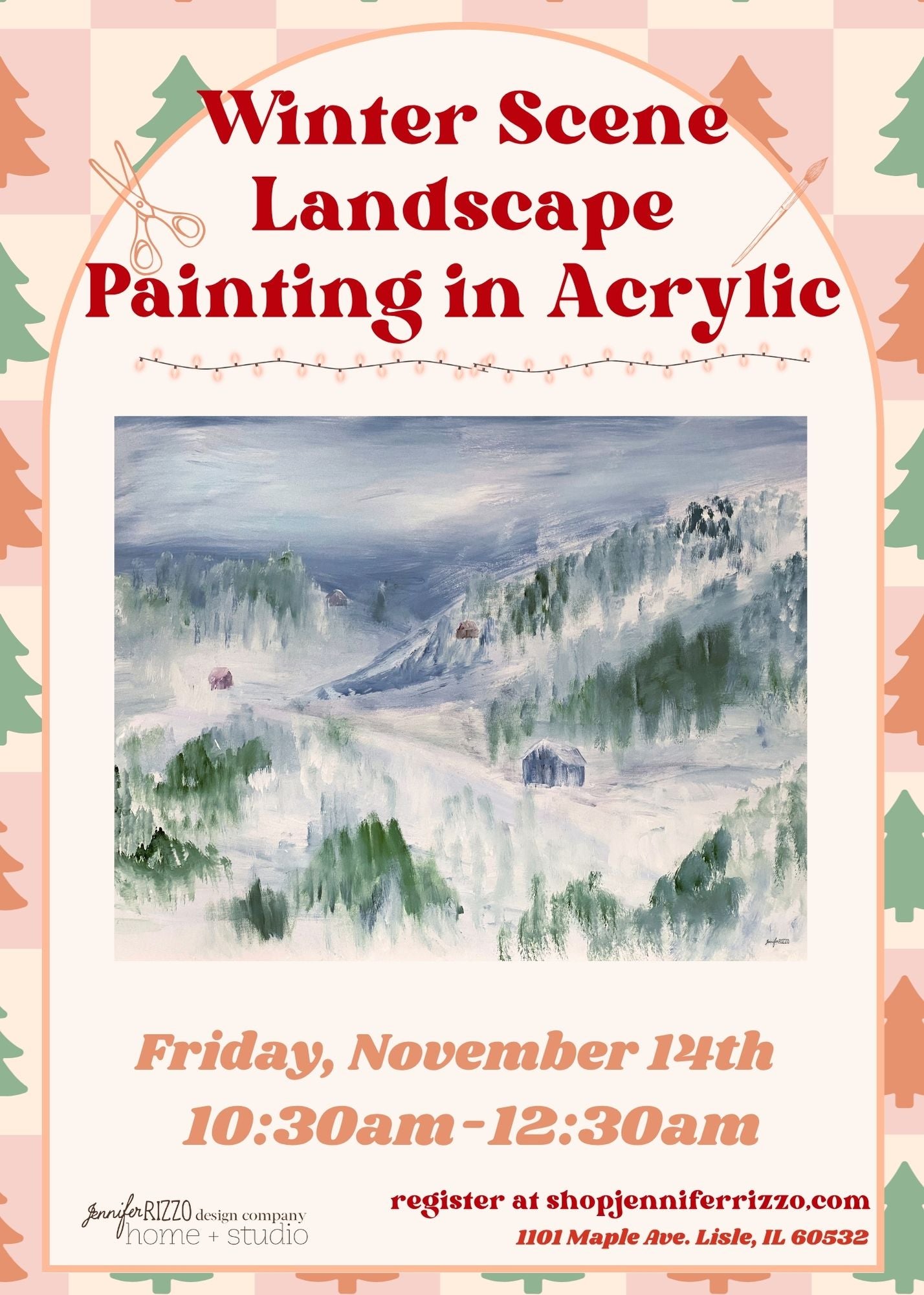 Winter Scene Painting in Acrylic on Canvas: Friday, November 14th 10:30 am-12:30 pm