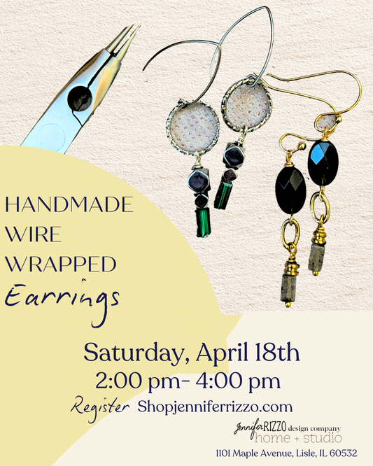 Advertisement for handmade wire wrapped earrings with a date and time, and a website URL.