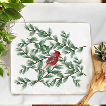 Load image into Gallery viewer, Cardinal in Winter Pine Tree Cotton Tea Towel
