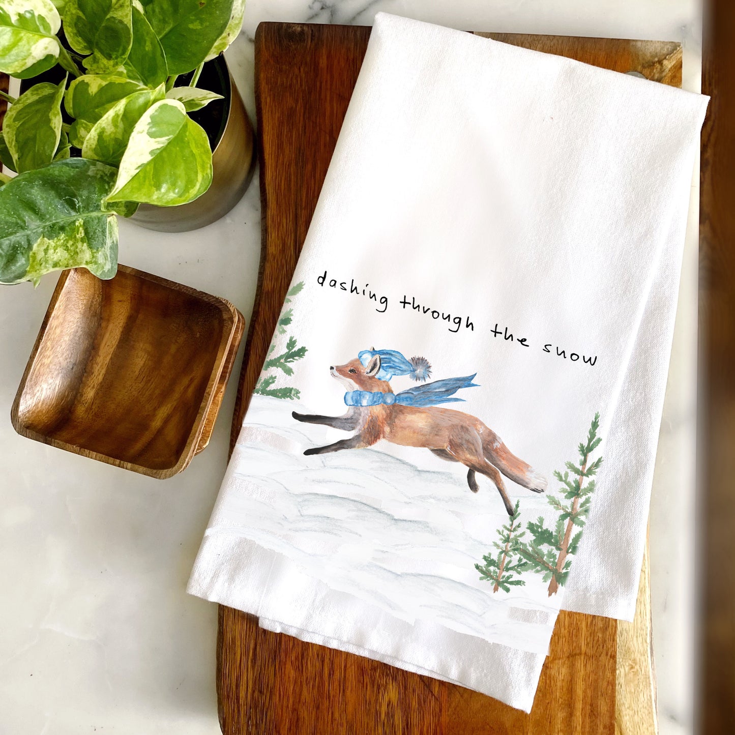A Fox Dashing Through the Snow Tea Towel