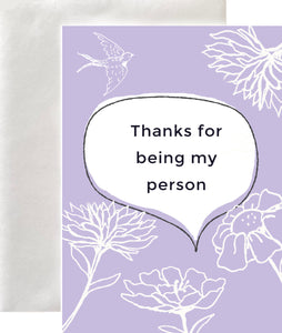 Thanks For Being My Person Greeting Card Blank Interior