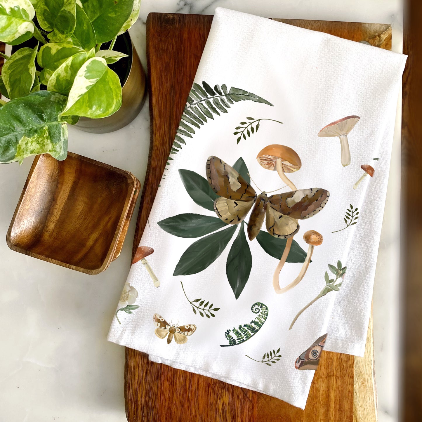 In the Woodlands Moth and Mushroom Cotton Tea Towel